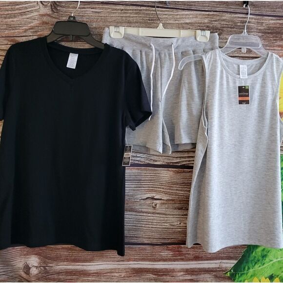 West Loop 3pc lot shorts/ 2 short Sleeve Tees Women's medium NWT black/ gray - Picture 1 of 9